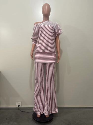 Asymmetric sleeve slanted shoulder two-piece set