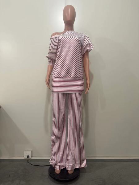Asymmetric sleeve slanted shoulder two-piece set