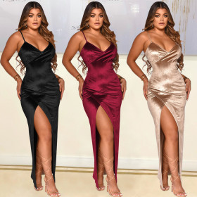 Women's sexy suspender with solid velvet irregular long skirt