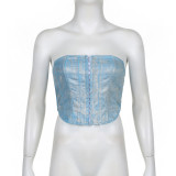 High waisted style straight tube splicing with multiple pockets, heavy industry trend fashion denim pants vest set