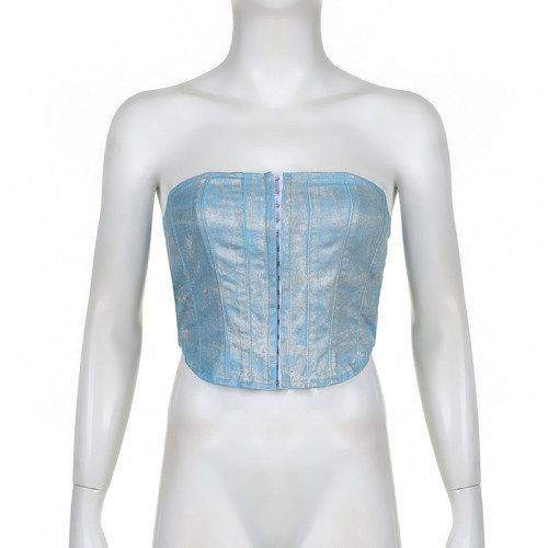 High waisted style straight tube splicing with multiple pockets, heavy industry trend fashion denim pants vest set