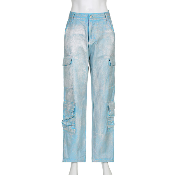High waisted style straight tube splicing with multiple pockets, heavy industry trend fashion denim pants vest set