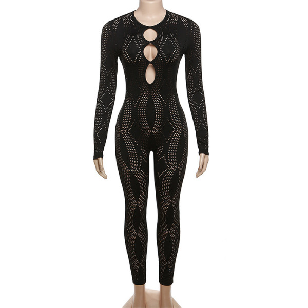 Hollow Hole Perspective High Waist Tight jumpsuit