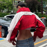 Standing neck zipper long sleeved ultra short knitted jacket jacket jacket