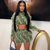 Slim fit navel exposed high waisted short skirt set