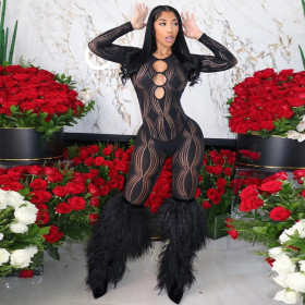 Hollow Hole Perspective High Waist Tight jumpsuit