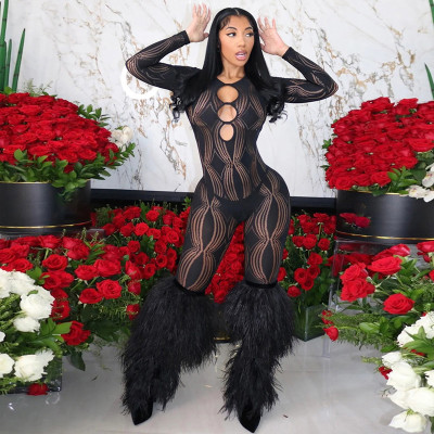 Hollow Hole Perspective High Waist Tight jumpsuit