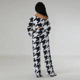 Sexy printed plaid strap diagonal shoulder set