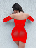 Short skirt, buttocks wrapped skirt, mesh shirt, hollowed out, sexy, seductive, and long sleeved