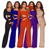 Women's sexy waist revealing slim fitting long sleeved jumpsuit