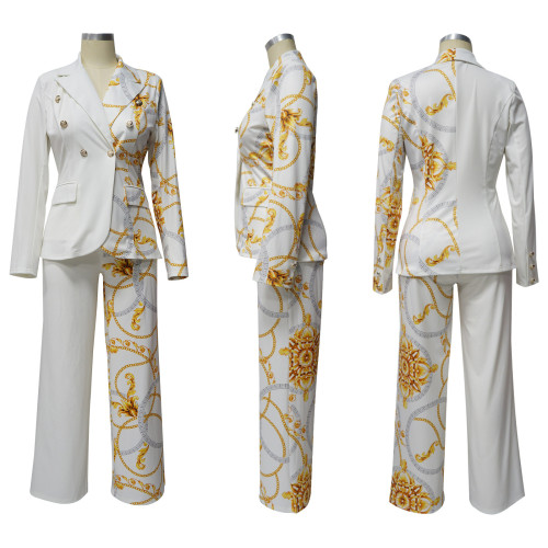 Long sleeved printed suit two-piece set
