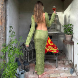 Open back long sleeved long woolen knit dress