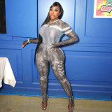 Printed tight fitting long sleeved top and pants casual suit