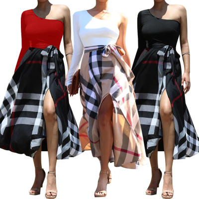 Single Shoulder Printed Split Dress