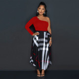 Single Shoulder Printed Split Dress