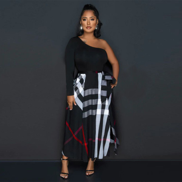 Single Shoulder Printed Split Dress