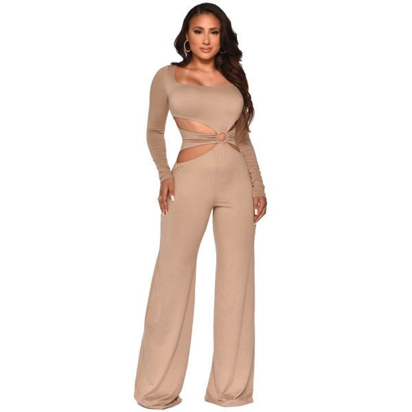 Women's sexy waist revealing slim fitting long sleeved jumpsuit