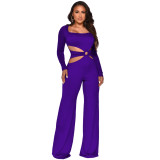 Women's sexy waist revealing slim fitting long sleeved jumpsuit