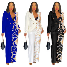 Long sleeved printed suit two-piece set