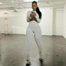 Slim fit long sleeved woolen knit back drawstring jumpsuit