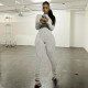Slim fit long sleeved woolen knit back drawstring jumpsuit