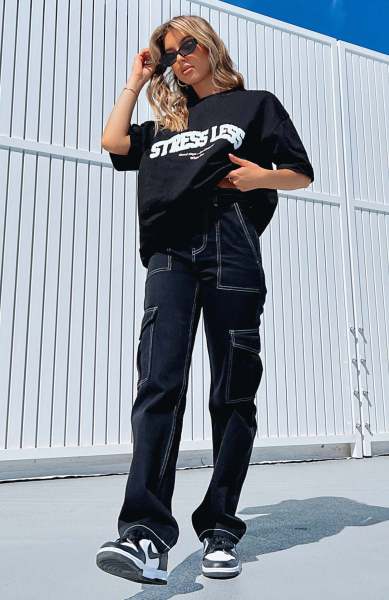 Spliced straight leg multi pocket workwear pants