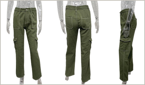 Spliced straight leg multi pocket workwear pants