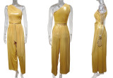Sleeveless diagonal collar high waisted slim fit wide leg jumpsuit
