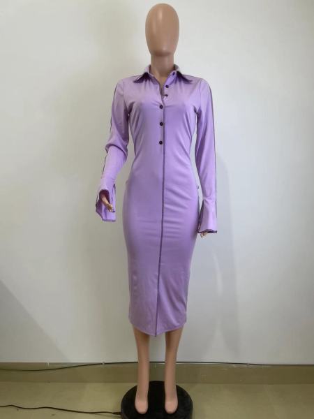 Trumpet Sleeves Single breasted Mid length Slim Fit Dress