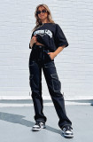 Spliced straight leg multi pocket workwear pants