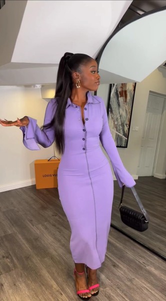 Trumpet Sleeves Single breasted Mid length Slim Fit Dress