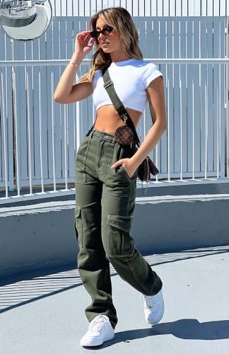 Spliced straight leg multi pocket workwear pants