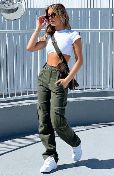 Spliced straight leg multi pocket workwear pants