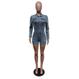 Elastic denim shorts