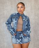 Cowboy embroidered short skirt jacket set