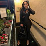 Tight strap bow long sleeved pants jumpsuit