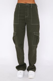 Spliced straight leg multi pocket workwear pants