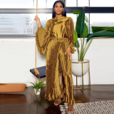 Pleated round neck casual two-piece set