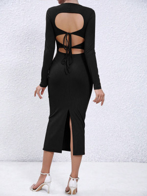 Sexy buttocks wrapped tight fitting long skirt with hollowed out chest and slim fitting temperament dress