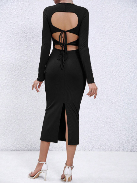 Sexy buttocks wrapped tight fitting long skirt with hollowed out chest and slim fitting temperament dress
