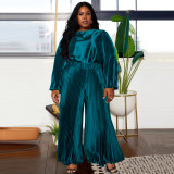 Pleated round neck casual two-piece set