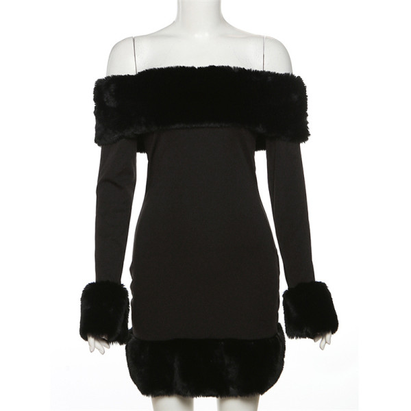Mao collar long sleeved one line collar temperament slim fitting evening dress
