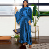 Pleated round neck casual two-piece set