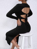 Sexy buttocks wrapped tight fitting long skirt with hollowed out chest and slim fitting temperament dress