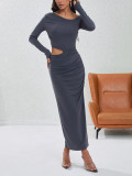 Slim fit sexy hollowed out slit wrapped buttocks mid length party dress
