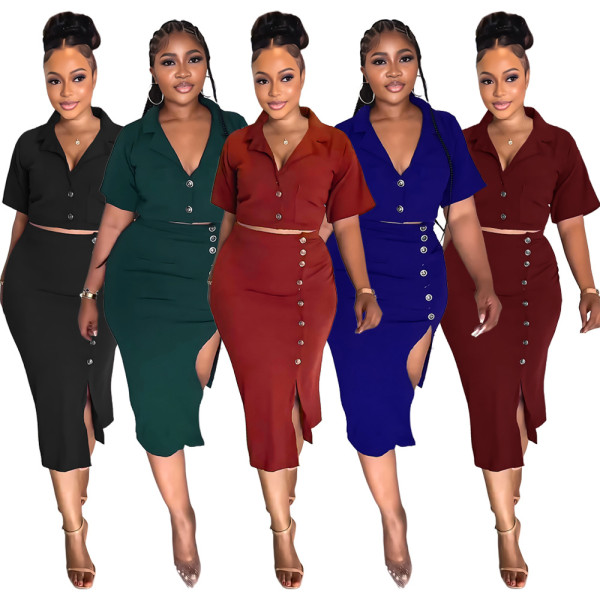 Small suit short sleeved suit split skirt
