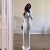 V-neck lace up slim fit wrap hip dress