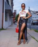 Women's high slit PU skirt can be worn in all seasons