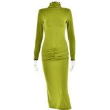 Half high neck long sleeved dress
