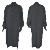 Long sleeved lapel pleated loose oversized shirt long dress